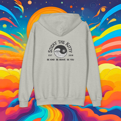 Youth Zip Hoodie — 'Sticky the Kitty' Ying Yang Est. 2018