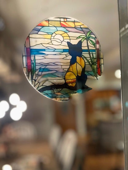 Sunset kitty Large Stained glass sticker