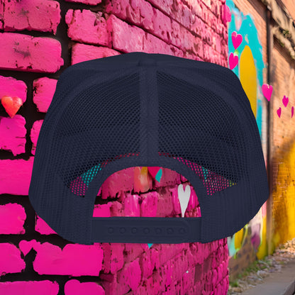 Sticky Hibiscus Trucker Hat — Pink Script Foam Mesh Cap