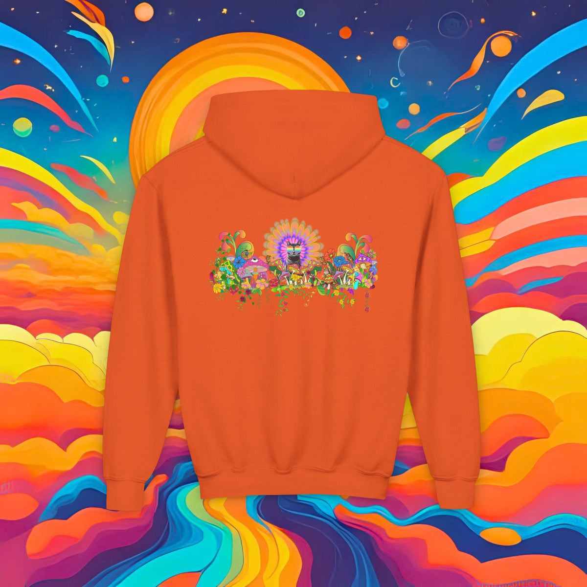 Youth Hoodie — Colorful Psychedelic Sticky Garden Graphic