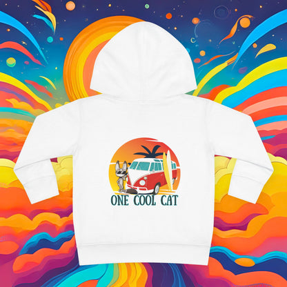 Toddler Hoodie — "One Cool Cat" Sticky Retro Van Surf Graphic