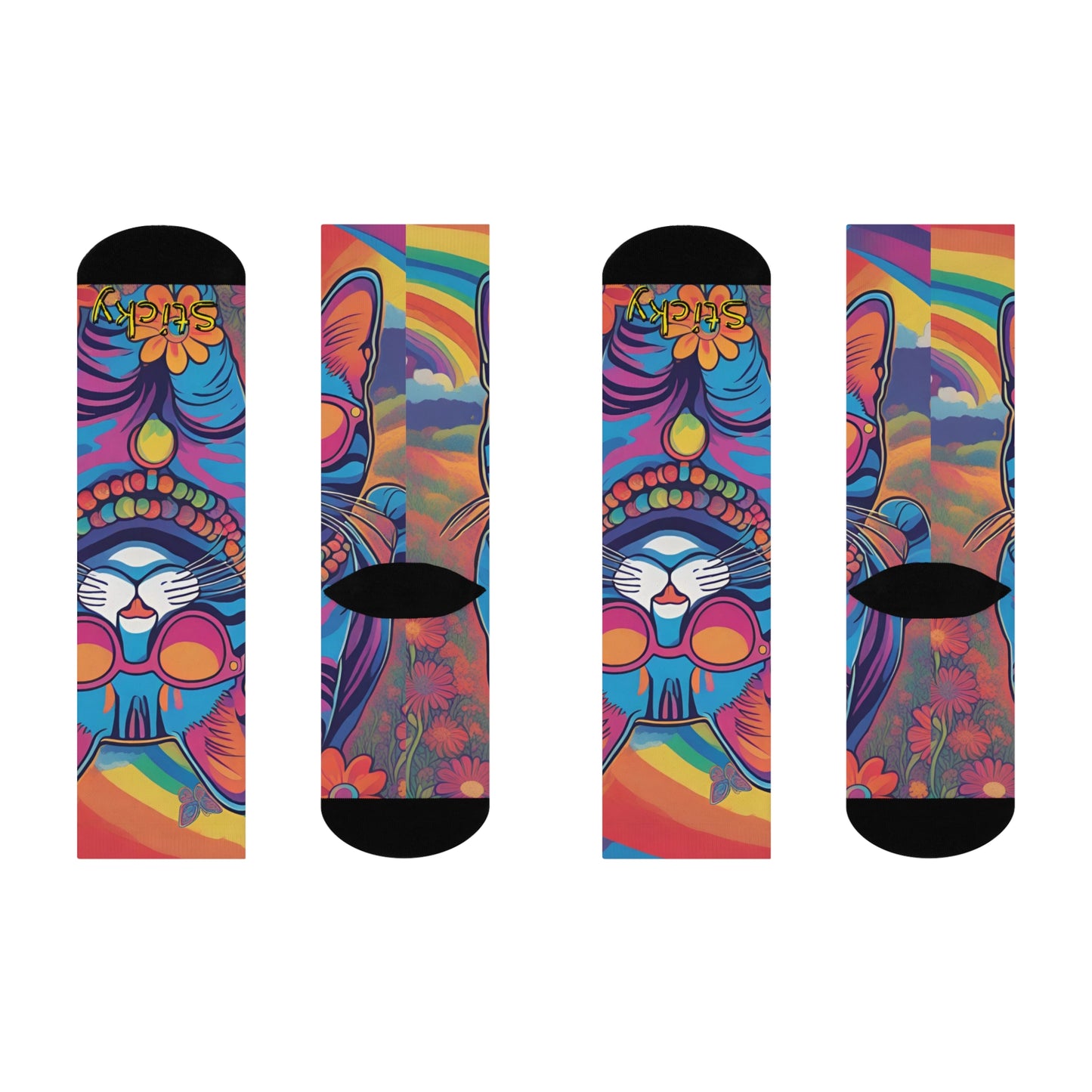 Blue - Psychedelic Sticky - SUPER COMFY Cushioned Crew Socks