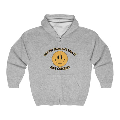 Are You Being Nice - Happy Face Unisex Heavy Blend™ Full Zip Hooded Sweatshirt