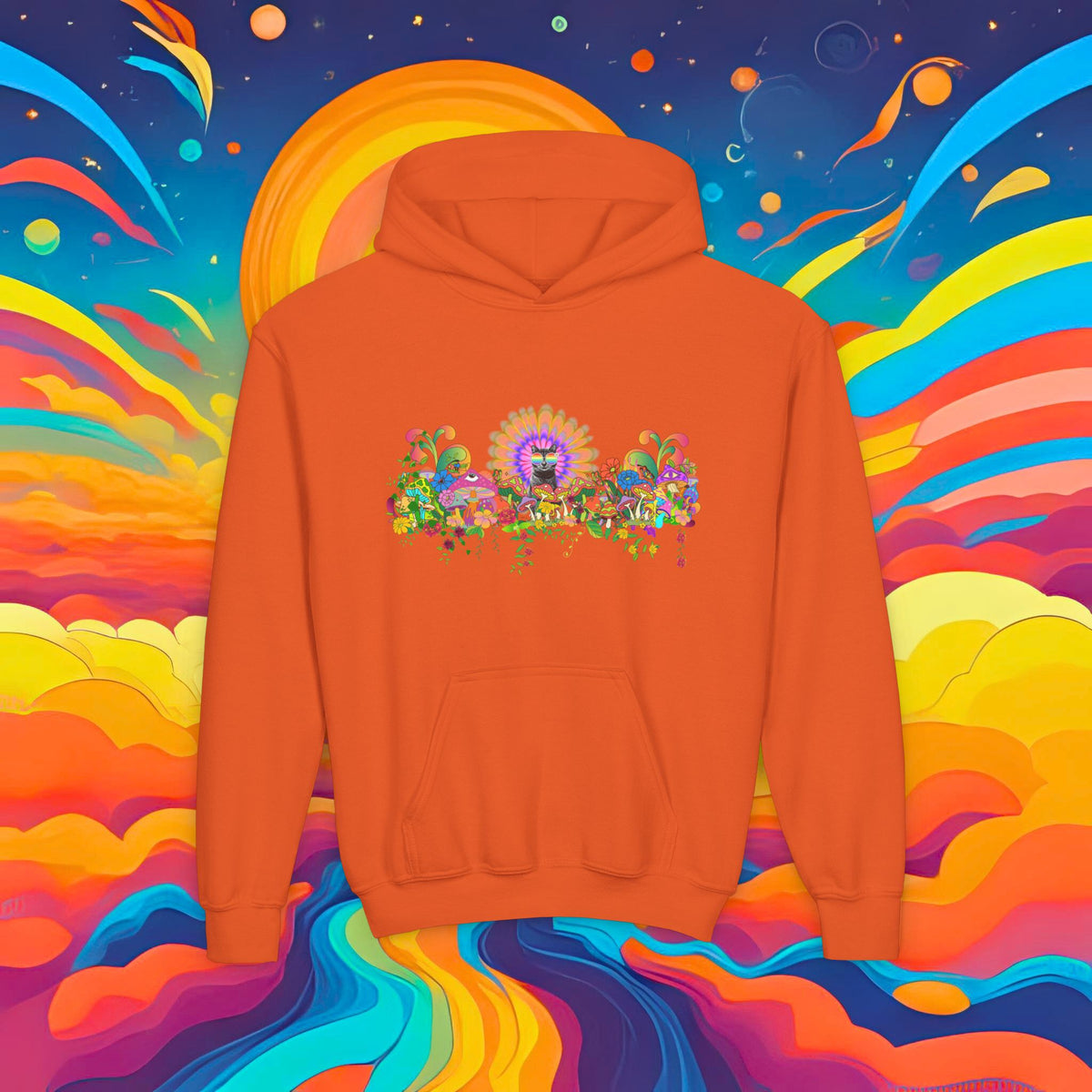 Youth Hoodie — Colorful Psychedelic Sticky Garden Graphic