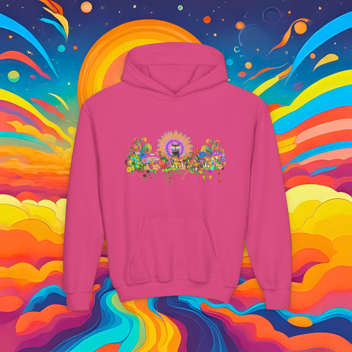 Youth Hoodie — Colorful Psychedelic Sticky Garden Graphic