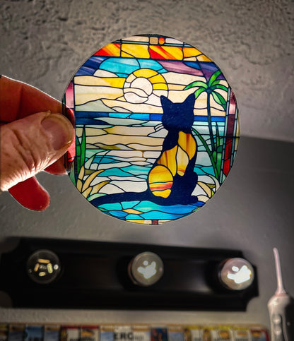 Sunset kitty Large Stained glass sticker