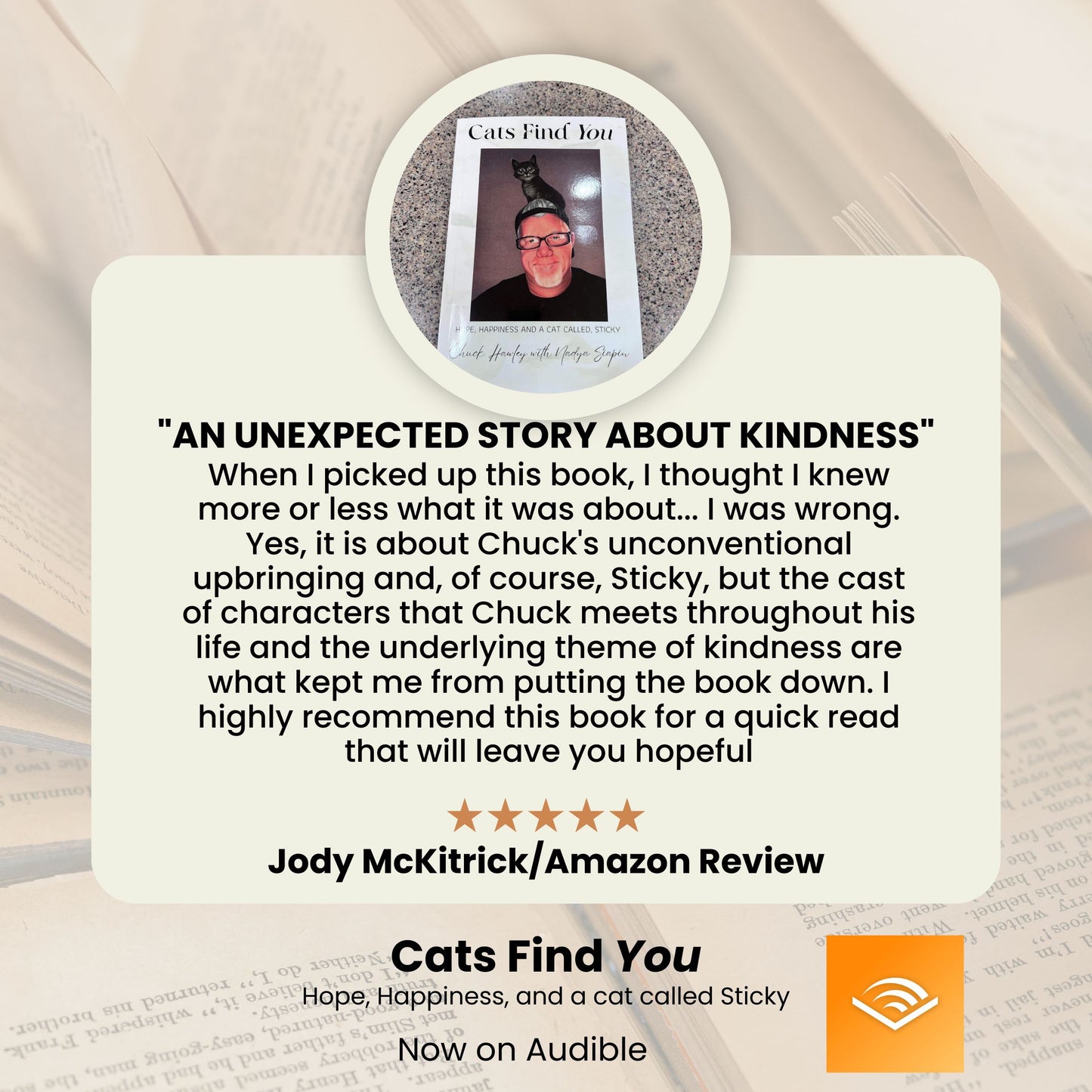 Cats Find You - Hope, Happiness and a cat called Sticky Paperback-Personalized and Autographed and shipped in a life size giant head envelope... for better or worse!:)
